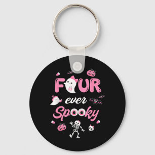 Four Spooky Halloween Ghost 4th Birthday Girl Bow Key Ring