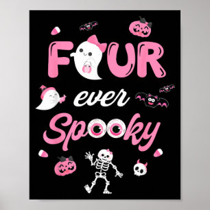 Four Spooky Halloween Ghost 4th Birthday Girl Bow Poster