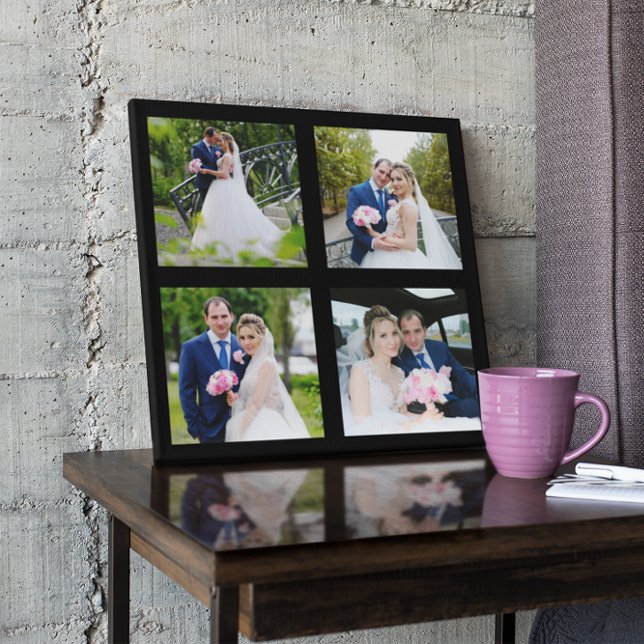 Four Square Wedding Photo Collage Black .75 Canvas Print (Creator Uploaded)