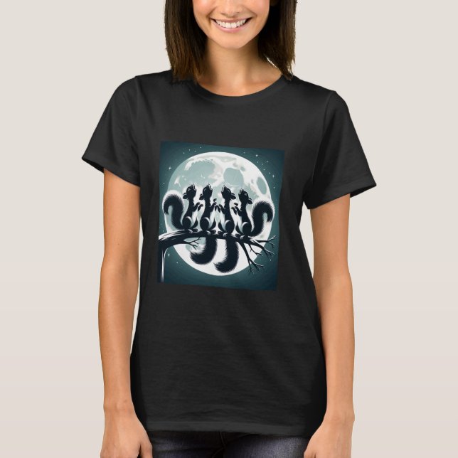 Four Squirrels Howling at Moon Shirt Funny Lunar T (Front)