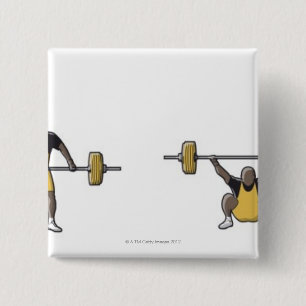 Four stages of weightlifter lifting barbell 15 cm square badge