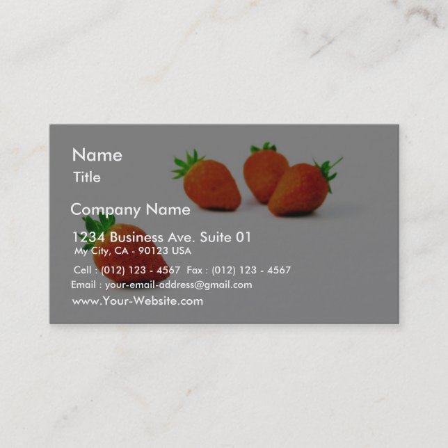Four Strawberries On White Background Business Card (Front)