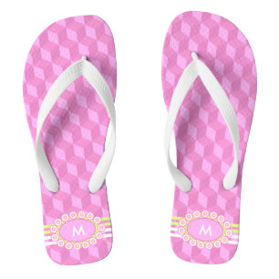 Four Stripes Monogram Pink and Lime ID207 Jandals