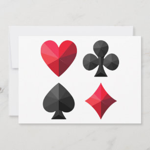 Four suits of playing cards: hearts, clubs, spades invitation