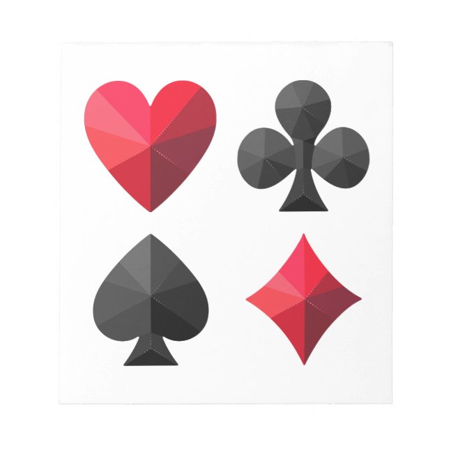 Four suits of playing cards: hearts, clubs, spades notepad (Front)