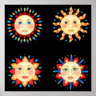 Four Sun Faces Poster