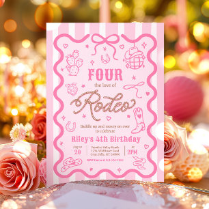 Four The Love Of Rodeo Cowgirl 4th Birthday Party Invitation
