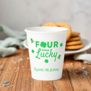 Four Times Lucky 4th Birthday Paper Cups