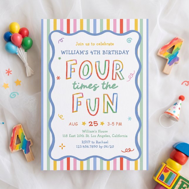 Four Times The Fun Colourful Birthday Invitation (Creator Uploaded)