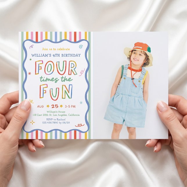 Four Times The Fun Colourful Birthday Invitation (Creator Uploaded)