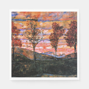 Four Trees, art by Egon Schiele, Napkin