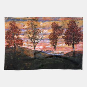 Four Trees by Egon Schiele Tea Towel