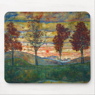 Four Trees (Landscape Art) (by Egon Schiele) Mouse Pad