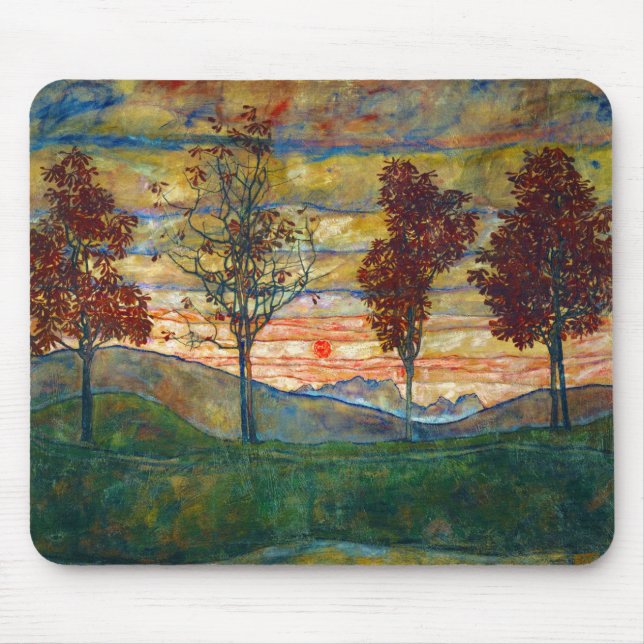 Four Trees (Landscape Art) (by Egon Schiele) Mouse Pad (Front)