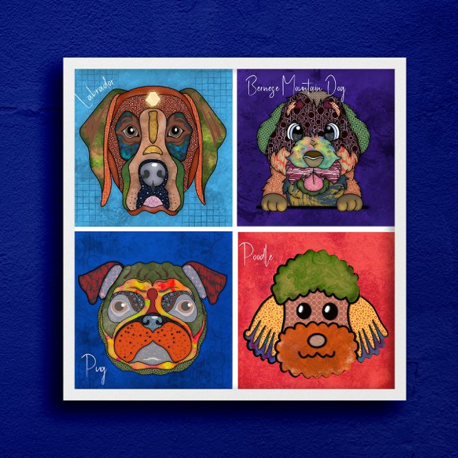 Four ugly dog faces unique abstract art poster (Creator Uploaded)
