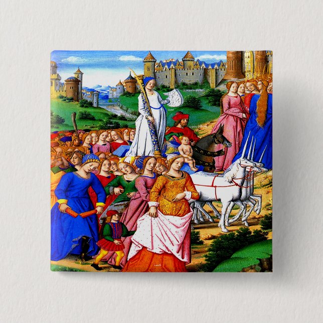 "Four Unicorns lead the Procession" 15 Cm Square Badge (Front)