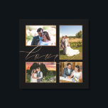 Four Wedding Photos Collage Love Script Black Canvas Print<br><div class="desc">Display happy memories from your wedding day in your home with this 4 photo collage, wherein you can easily swap in your own four favourite pictures. The word Love overlaps the pictures slightly and is set in elegant gold script.The black background colour can be changed to a different colour if...</div>