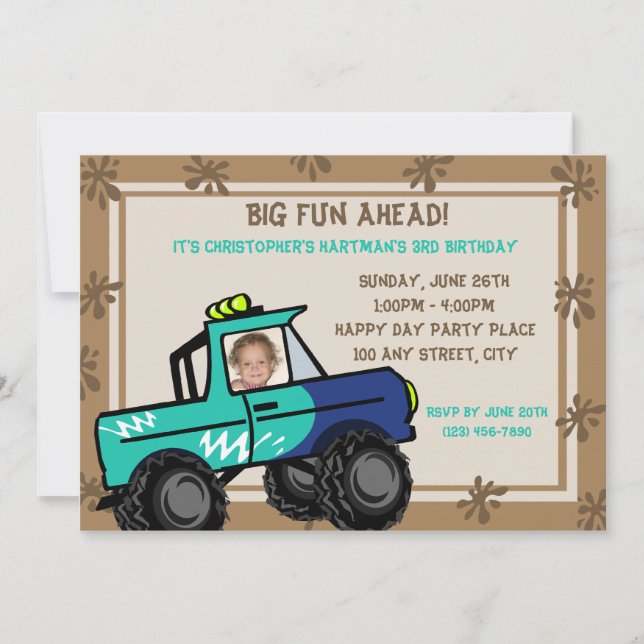Four Wheel Fun Truck Birthday Invitation (Front)