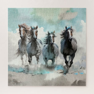 Four Wild Mustang Gallop Across the Prairie Jigsaw Puzzle
