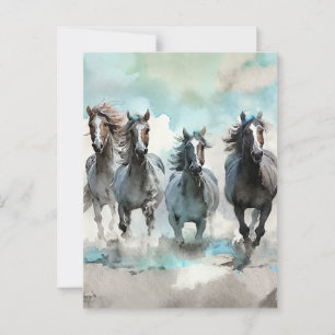 Four Wild Mustang Gallop Across the Prairie Postcard