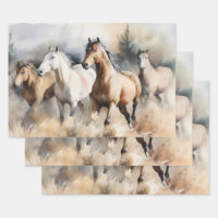 “Four Wild Mustangs” Dusty Western Watercolour