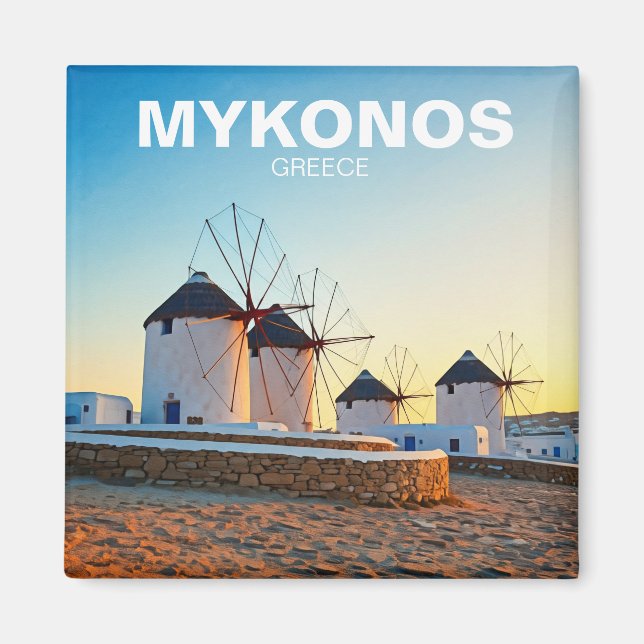 Four Windmills in Mykonos Greece Cyclades Travel Magnet (Front)