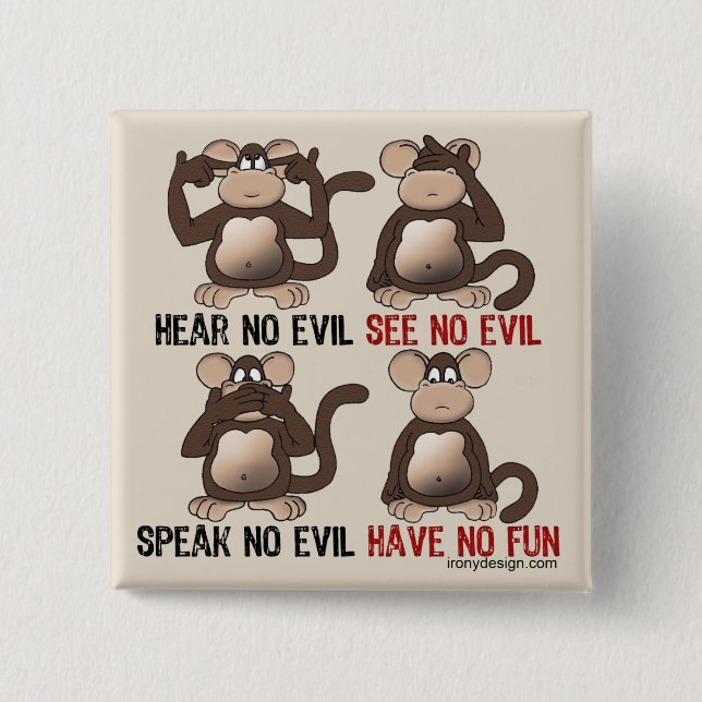 Four Wise Monkeys Humour 15 Cm Square Badge (Front)