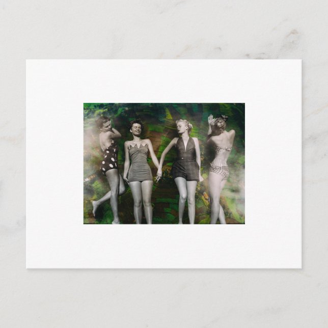 Four Women Sunbathing. Collage Art Postcard (Front)
