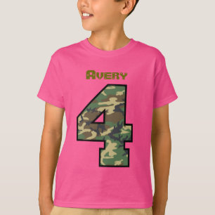 Four Year Old 4th Birthday Camo Custom Name V030N T-Shirt