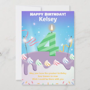 Four year old Happy Birthday card personalised