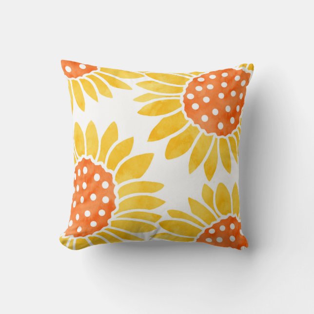 Four Yellow Orange Watercolor Sunflowers  Cushion (Front)