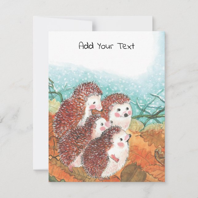 Four Young Hedgehogs Illustration Card (Front)