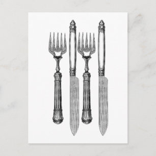 Fourchette et couteau Vintage Postcard