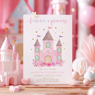 Fourever a Princess Pink Gold Floral Birthday Invitation