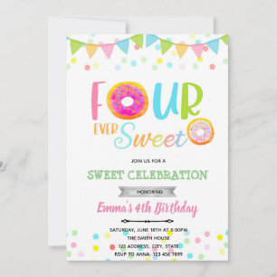 FOURever sweet doughnut birthday Invitation