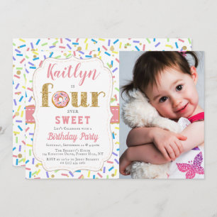 FOURever Sweet Doughnut Girls 4th Birthday Invitat Invitation