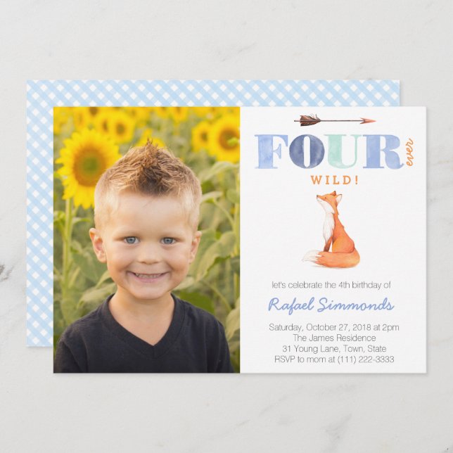 Fourever Wild or Fourest 4th birthday party for bo Invitation (Front/Back)