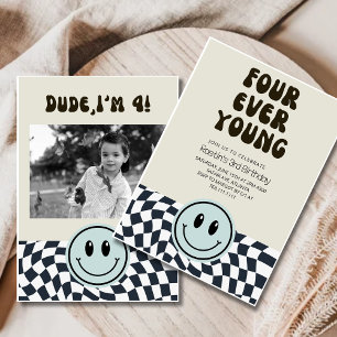 Fourever Young Retro chequered birthday Invitation