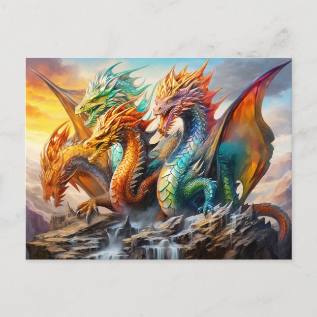 Fourfold Fury – Chinese Airbrush Dragon with Multi Postcard (Front)