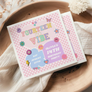 Fourteen A Vibe Preppy Patch 14th Birthday Party Napkin