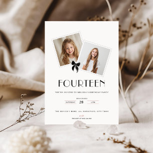 Fourteen black ribbon 14th birthday teens invitation