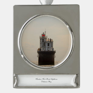 Fourteen Foot Bank Lighthouse Silver Plated Banner Ornament