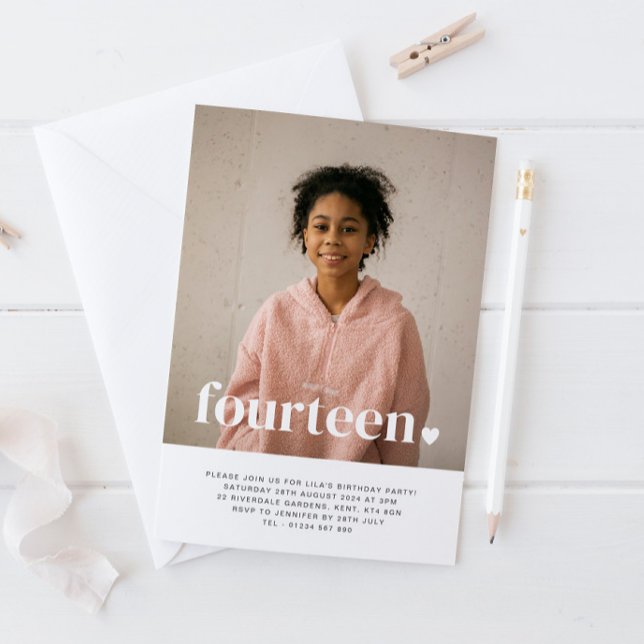 Fourteen Heart Photo Birthday Invitation  (Creator Uploaded)