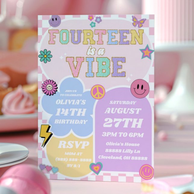 Fourteen Is A Vibe Patch 14th Birthday Party Invitation (Creator Uploaded)