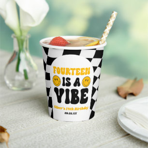 Fourteen Is A Vibe Retro 14th Birthday Party Paper Cups