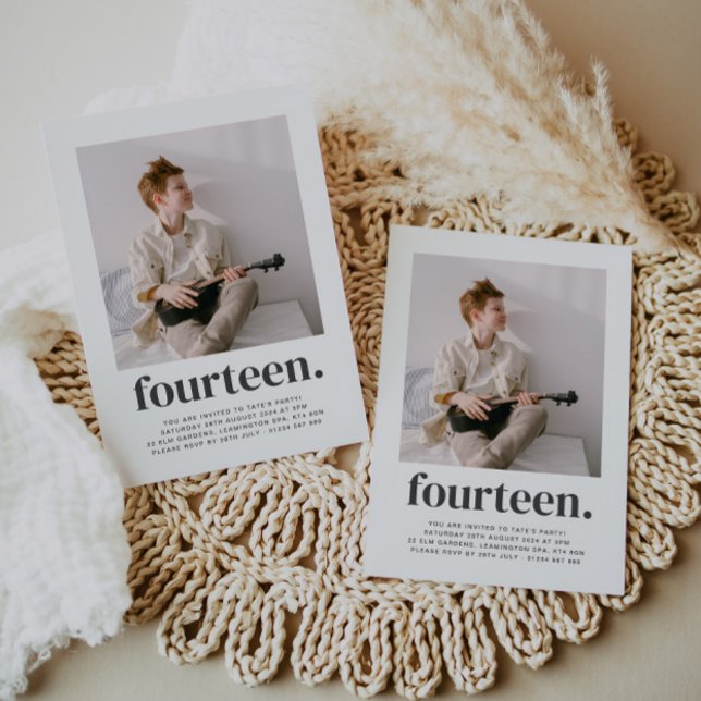 Fourteen Square Photo First Birthday Invitation (Creator Uploaded)