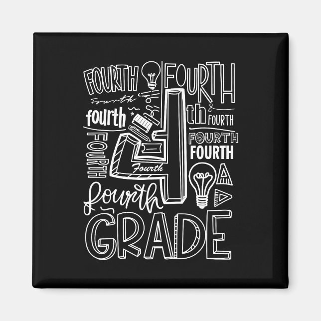 Fourth 4th Grade Typography Ck To School 1  Magnet (Front)