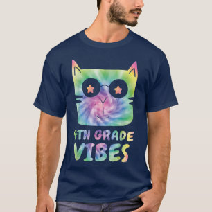 Fourth 4th Grade Vibes Cute Tie Dye Cat Kitty Boy T-Shirt