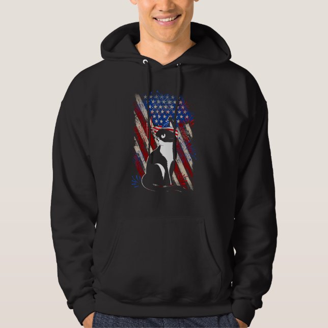 Fourth 4th of July American Flag Meowica Cat Hoodie (Front)