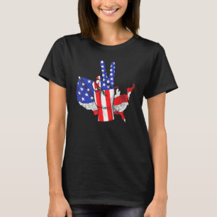 Fourth 4th Of July American Flag Peace Sign Hand T-Shirt
